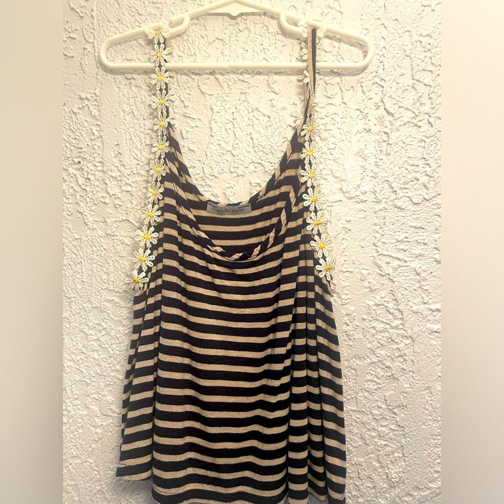 Daisy strapped striped crop top tank top